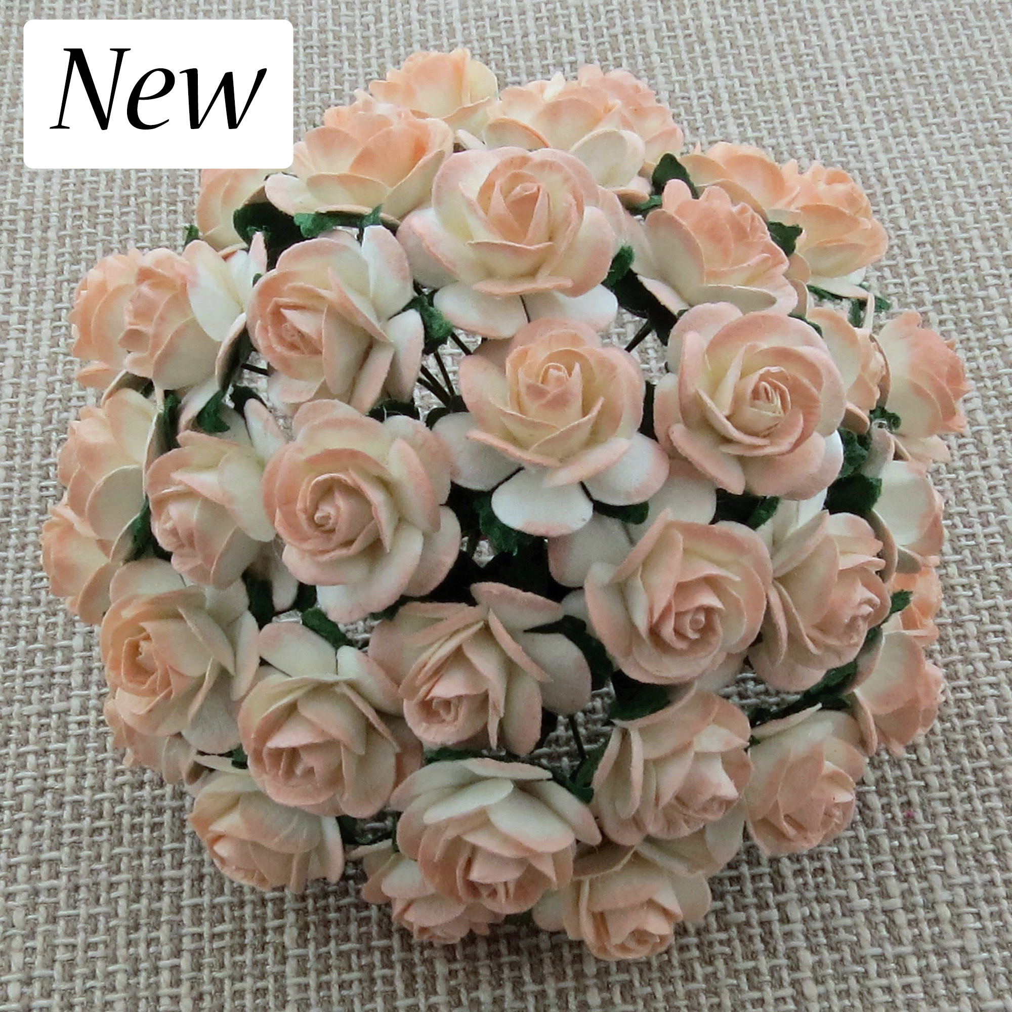 100 2-TONE TAN MULBERRY PAPER OPEN ROSES - Click Image to Close